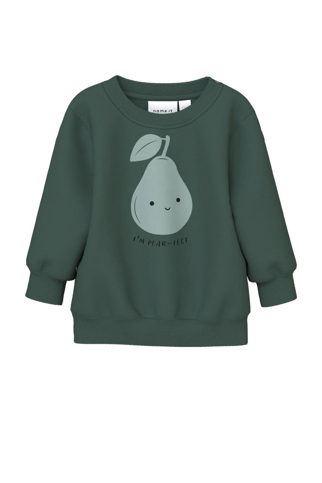 Donkergroene jongens NAME IT BABY sweater met effen, lange mouwen en ronde hals
