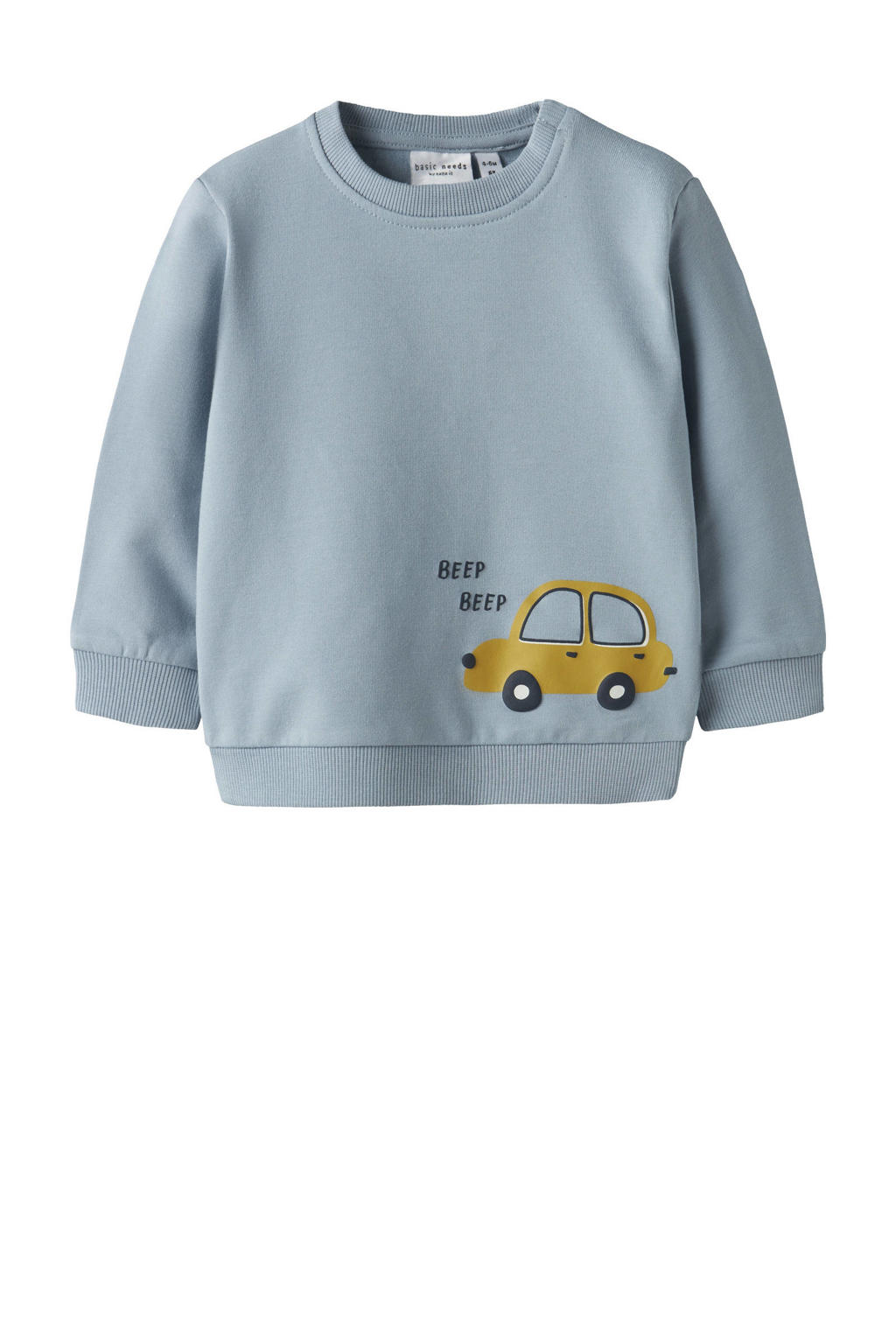 Blauwe jongens NAME IT BABY sweater met effen, lange mouwen en ronde hals