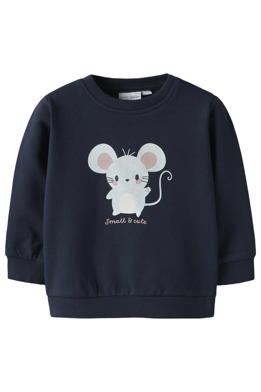 Donkerblauwe meisjes NAME IT BABY sweater met effen, lange mouwen, ronde hals en drukknoopsluiting