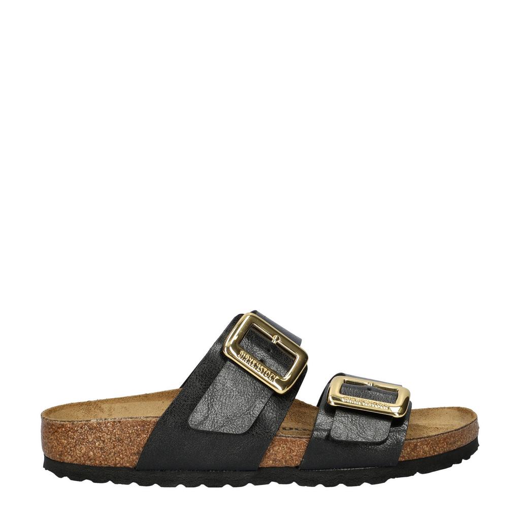 Zwarte dames Birkenstock Sydney Cushion Buckle slippers met gesp en effen