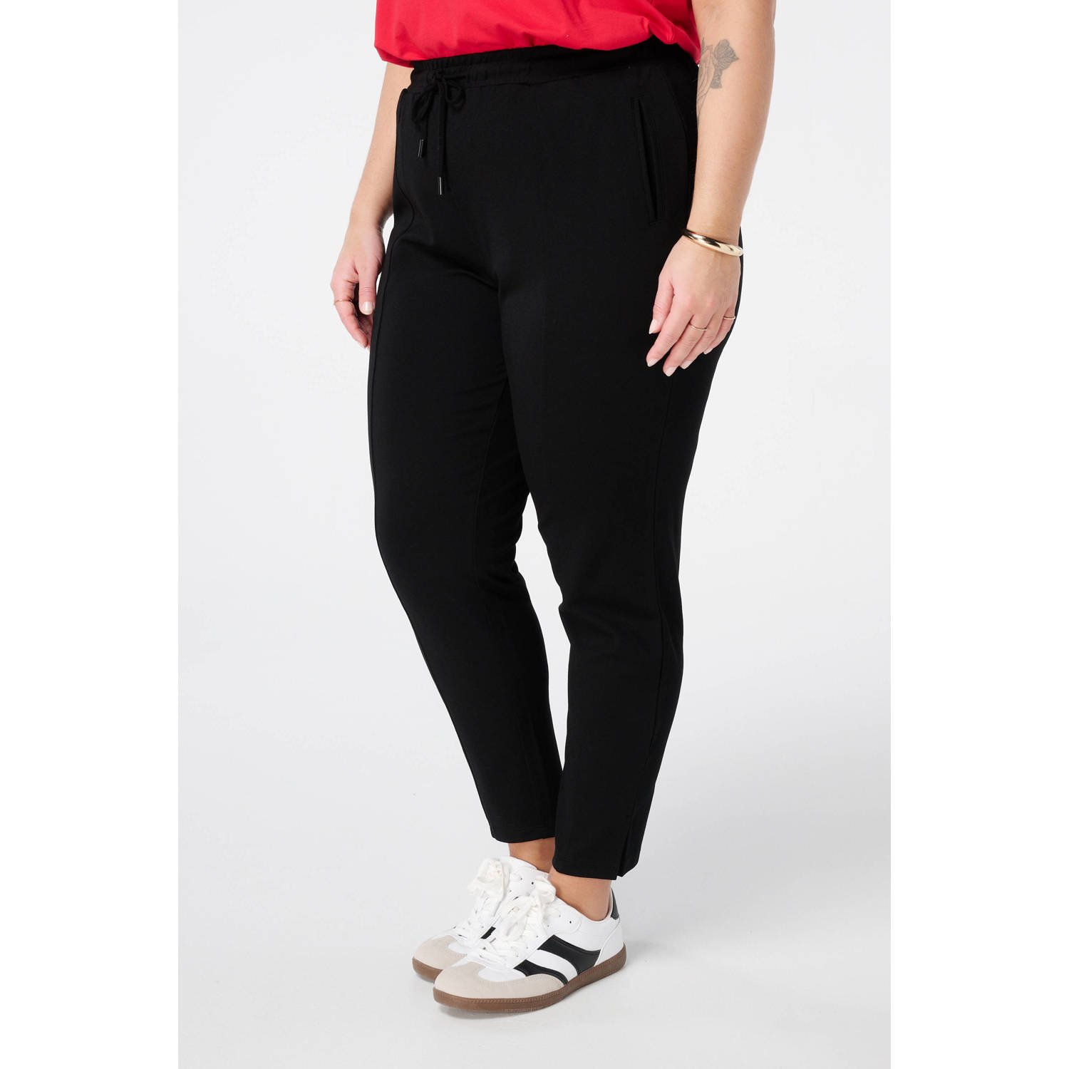 MS Mode slim regular waist casual broek zwart