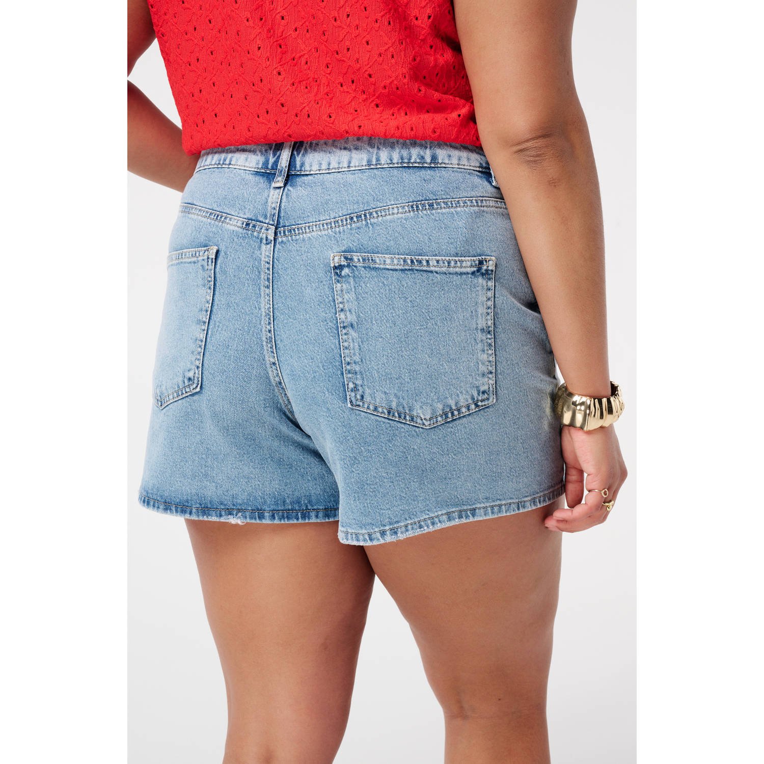 MS Mode straight high waist denim short light blue denim
