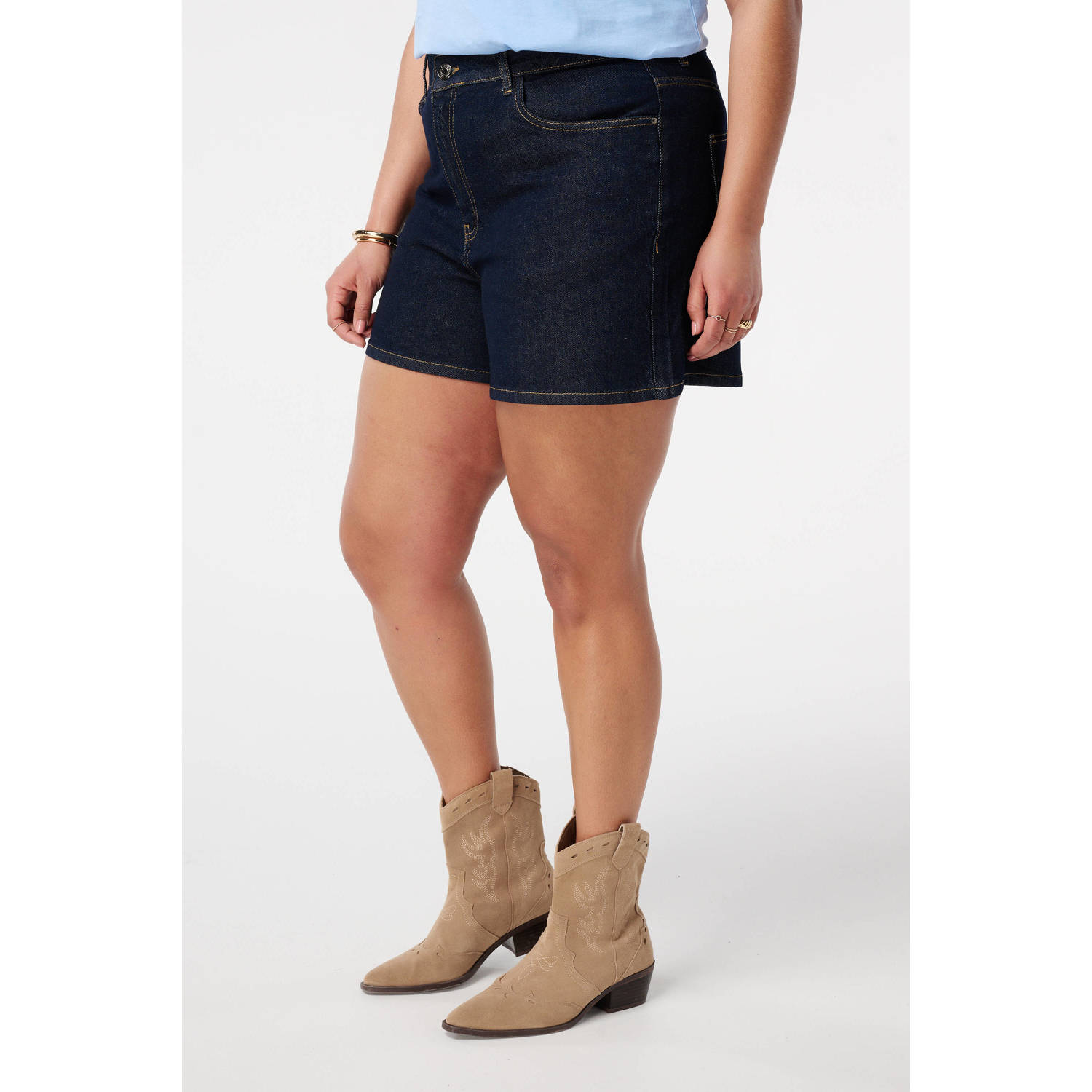MS Mode straight high waist denim short dark blue denim
