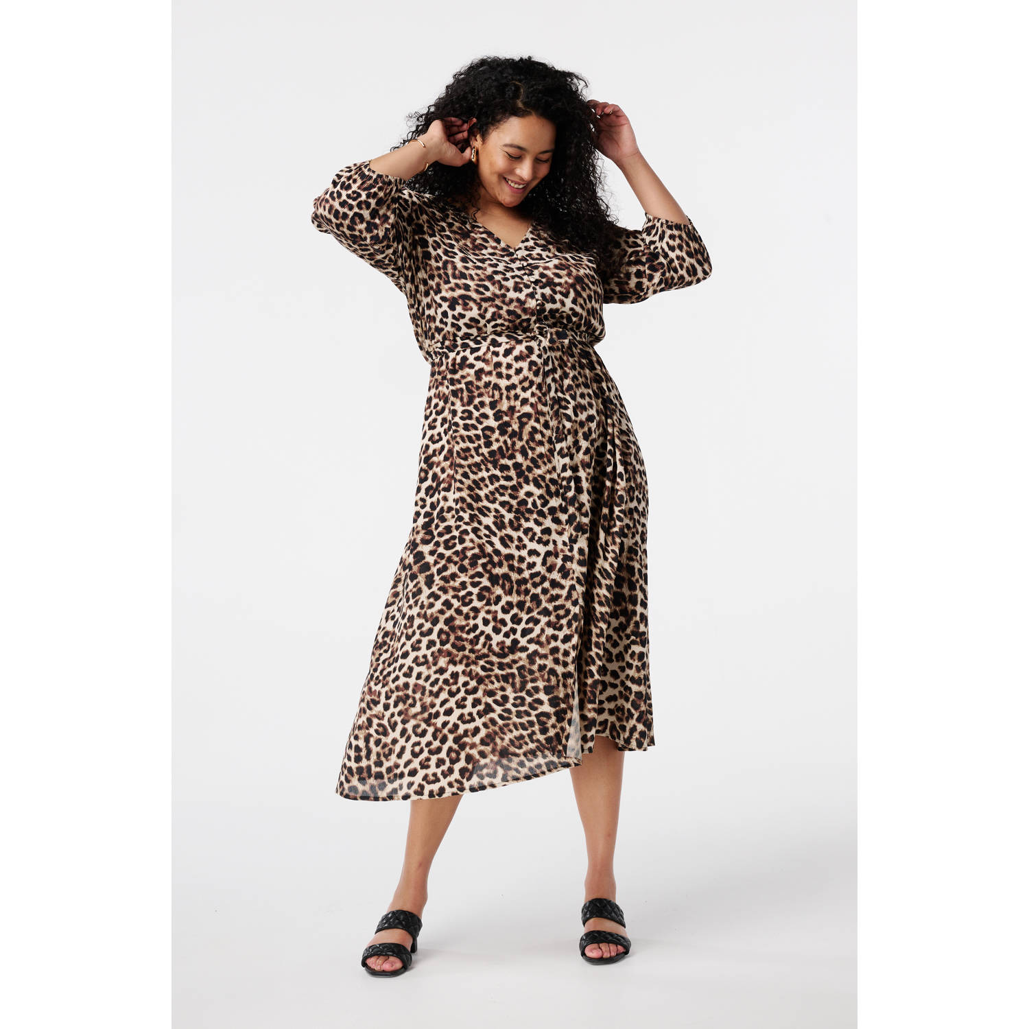 MS Mode midi jurk donkerbruin