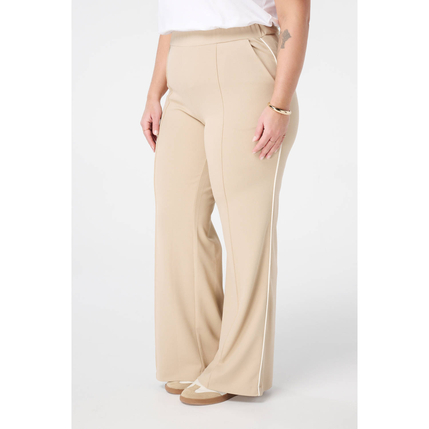 MS Mode wide leg regular waist casual broek zand