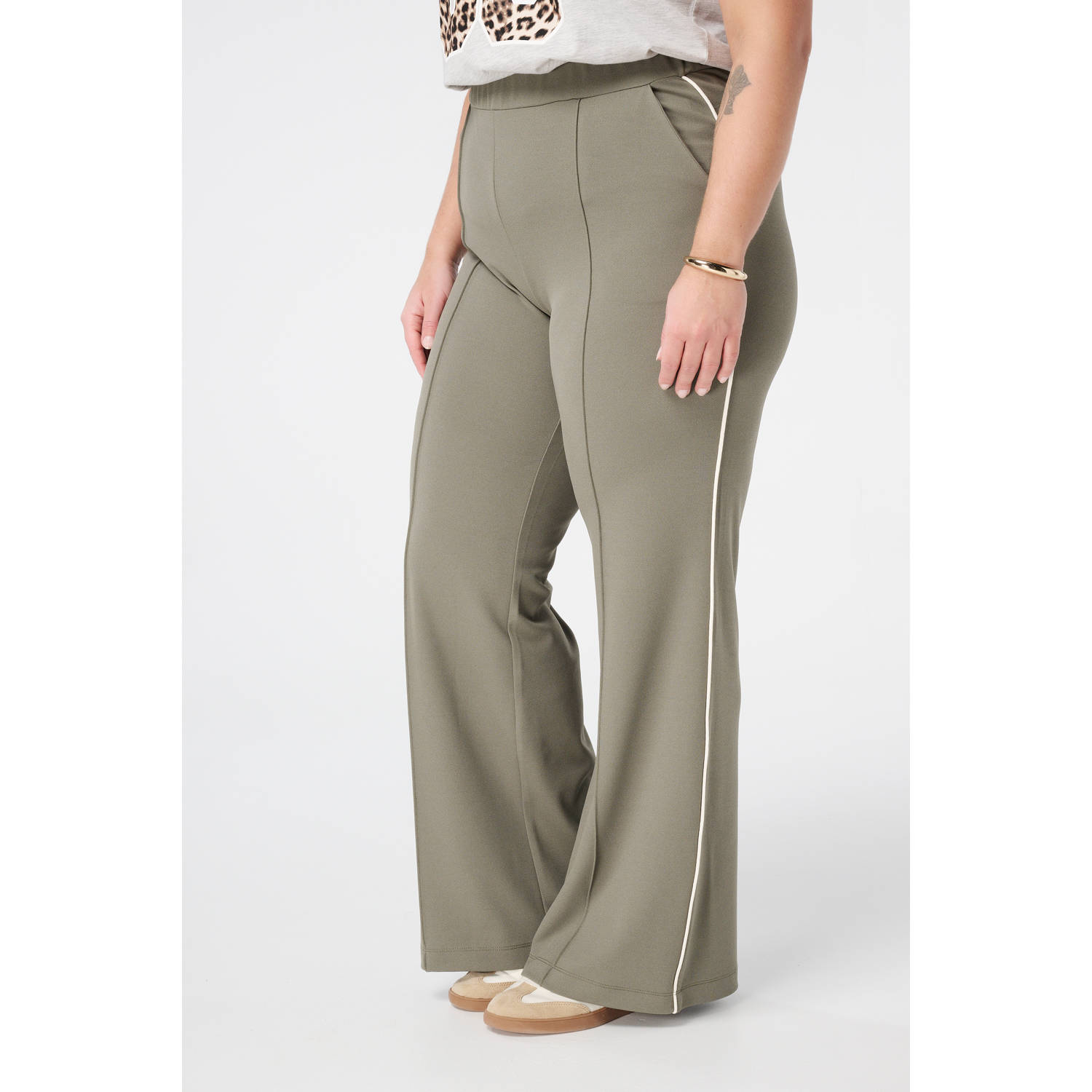 MS Mode wide leg regular waist casual broek kaki