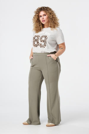 wide leg regular waist casual broek kaki