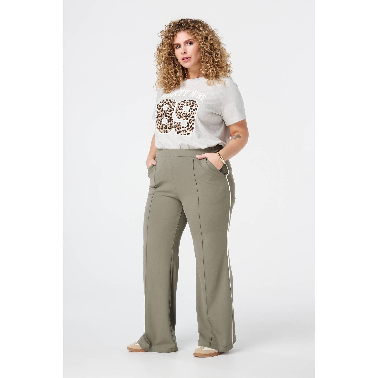 MS Mode wide leg regular waist casual broek kaki