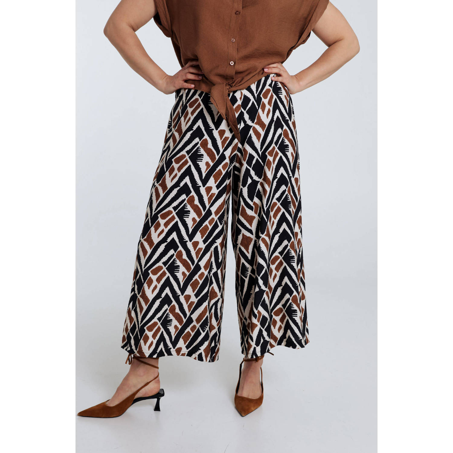 Paprika wide leg regular waist casual broek zwart