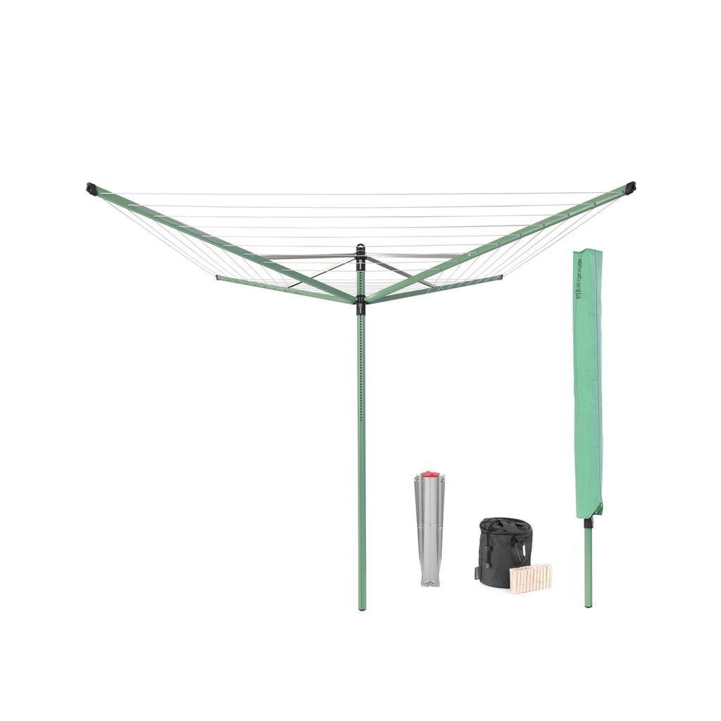 Brabantia Brabantia Droogmolen Lift-O-Matic, 50 meter met metalen grondanker, doorsnede 45 mm, beschermhoes, wasknijpertasje en wasknijpers - Leaf Green