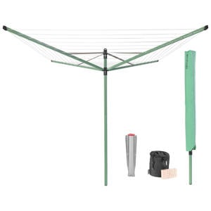 Lift-O-Matic droogmolen - met metalen grondanker/beschermhoes/wasknijpertasje en wasknijpers - 50 m - Leaf Green