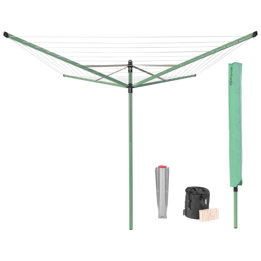 Brabantia Lift-O-Matic droogmolen - met metalen grondanker/beschermhoes/wasknijpertasje en wasknijpers - 50 m - Leaf Green