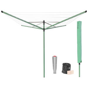 Lift-O-Matic droogmolen - met metalen grondanker/beschermhoes/wasknijpertasje en wasknijpers - 50 m - Leaf Green
