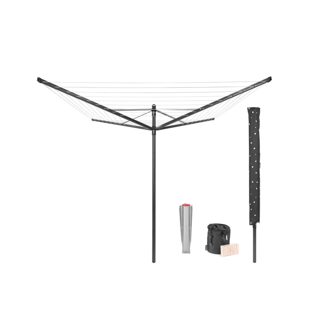 Brabantia Brabantia Droogmolen Lift-O-Matic, 50 meter met metalen grondanker, doorsnede 45 mm, beschermhoes, wasknijpertasje en wasknijpers - Anthracite