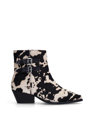 leren cowboylaarzen met koeienprint zwart
