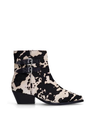 leren cowboylaarzen met koeienprint zwart