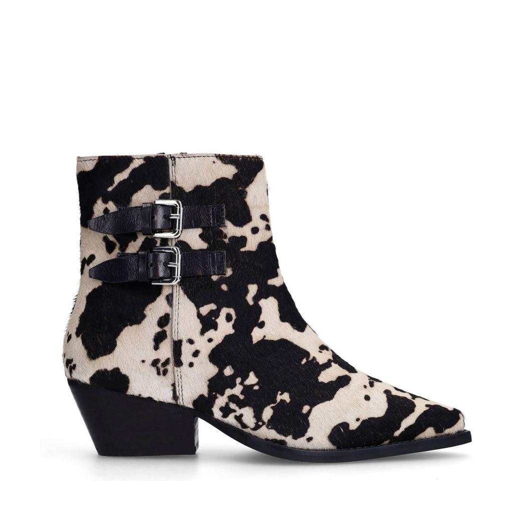 Zwarte dames Sacha leren cowboylaarzen met ritssluiting en koeienprint