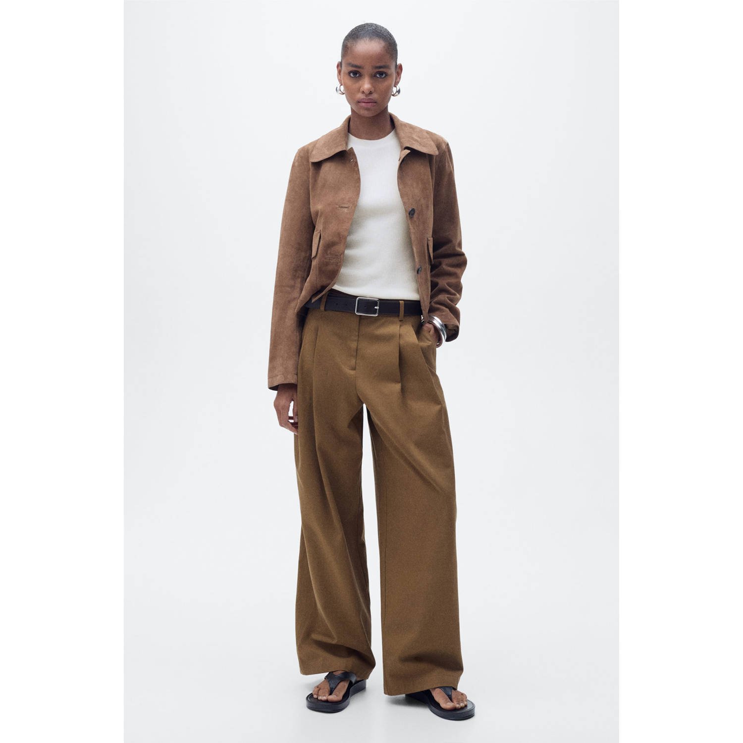 Mango mouwloze top beige rib gebreid