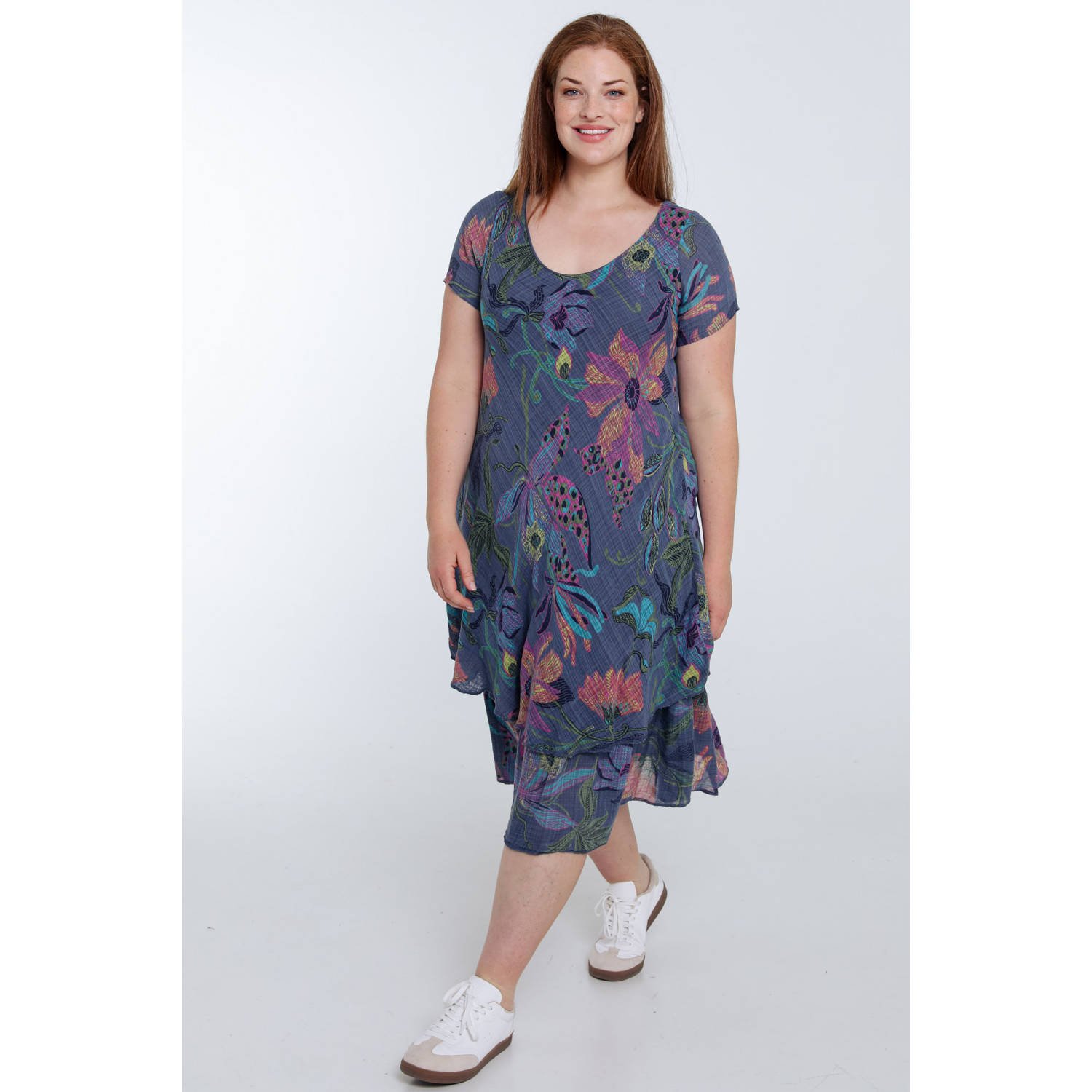 Paprika midi jurk blauw