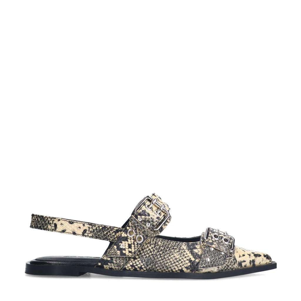 Grijze dames Sacha leren slingback loafers met gesp en slangenprint