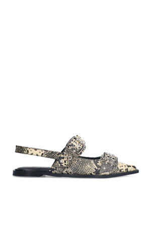 leren slingback loafers met slangenprint grijs