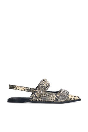 leren slingback loafers met slangenprint grijs
