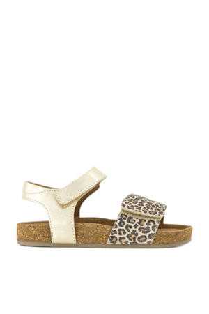 leren sandalen goud/panter