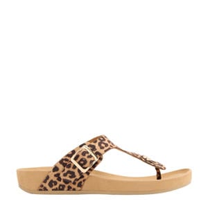 teenslippers met panterprint beige/zwart