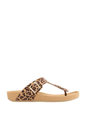 teenslippers met panterprint beige/zwart
