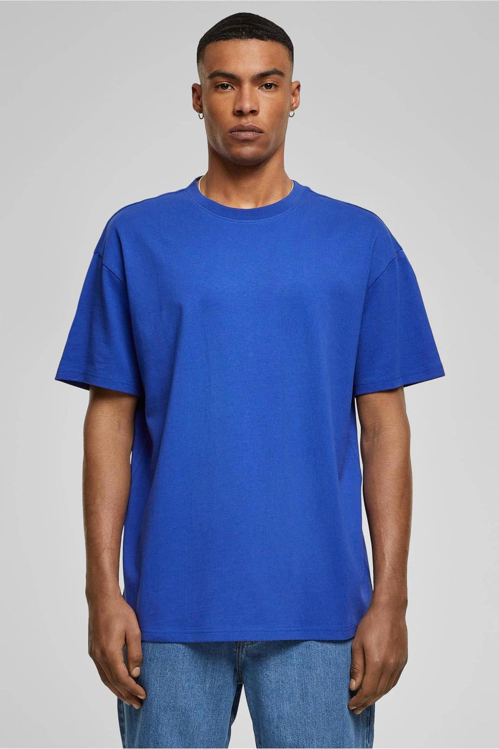 Blauwe heren Urban Classics oversized T-shirt van katoen met effen, korte mouwen en ronde hals
