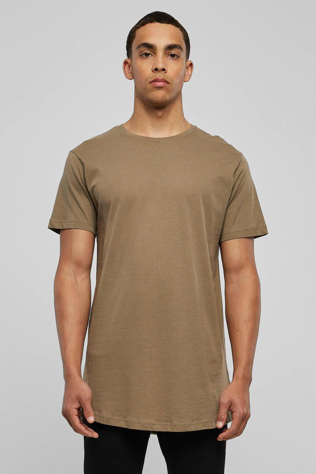 Lichtbruine heren Urban Classics regular T-shirt van katoen met effen, korte mouwen en ronde hals