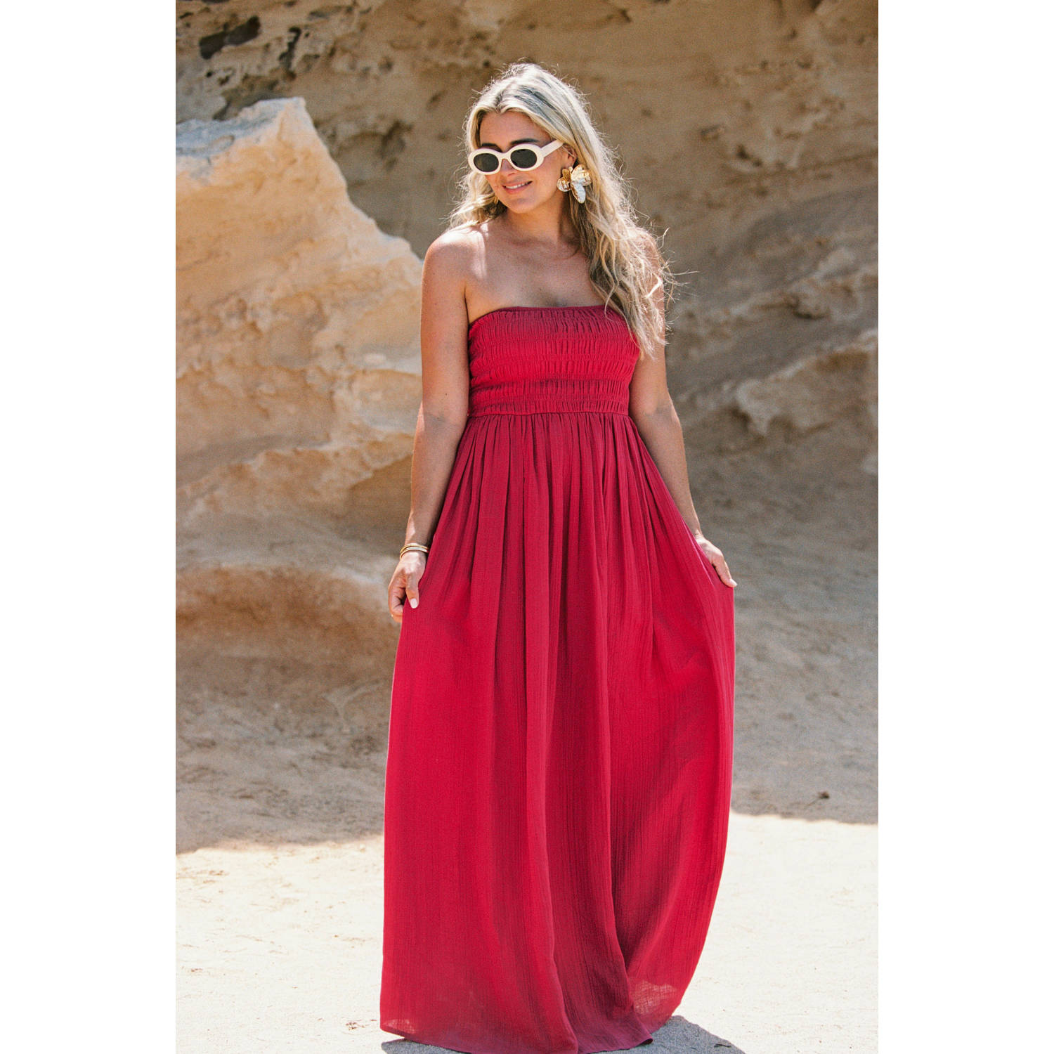 Bolina Island x Florine Hofstee maxi jurk fuchsia