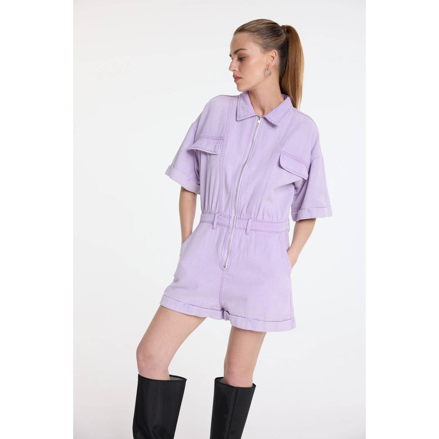 Refined Department denim playsuit lila