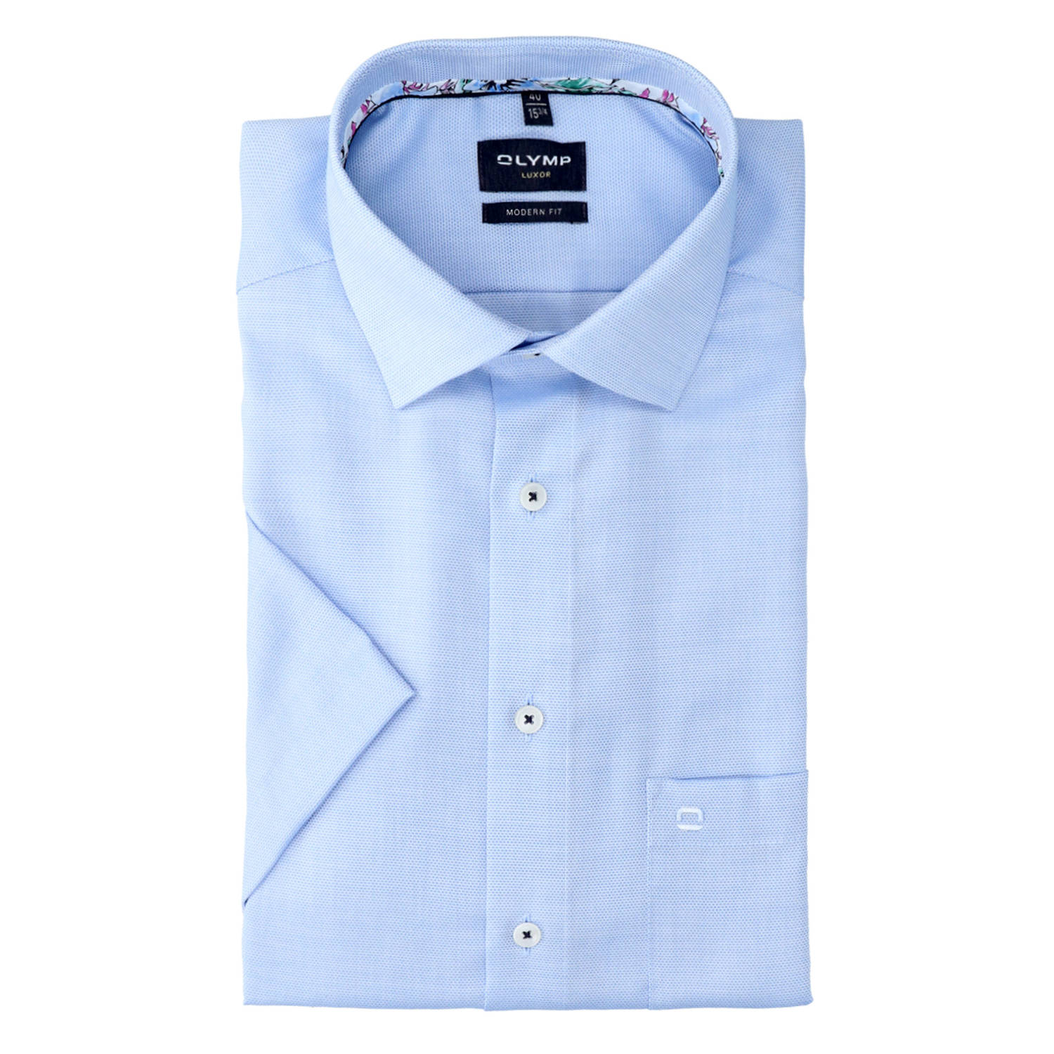 Olymp Modern-Fit Korte Mouw Blauw