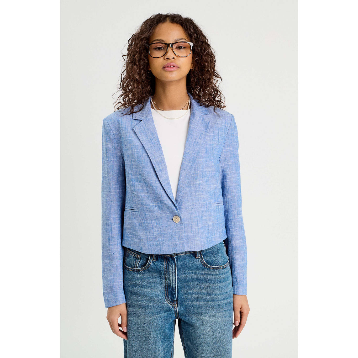 Cache cropped blazer blauw