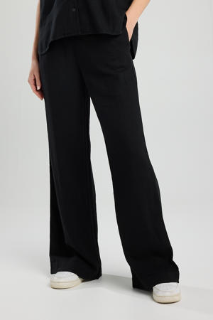 linnen straight regular waist casual broek zwart