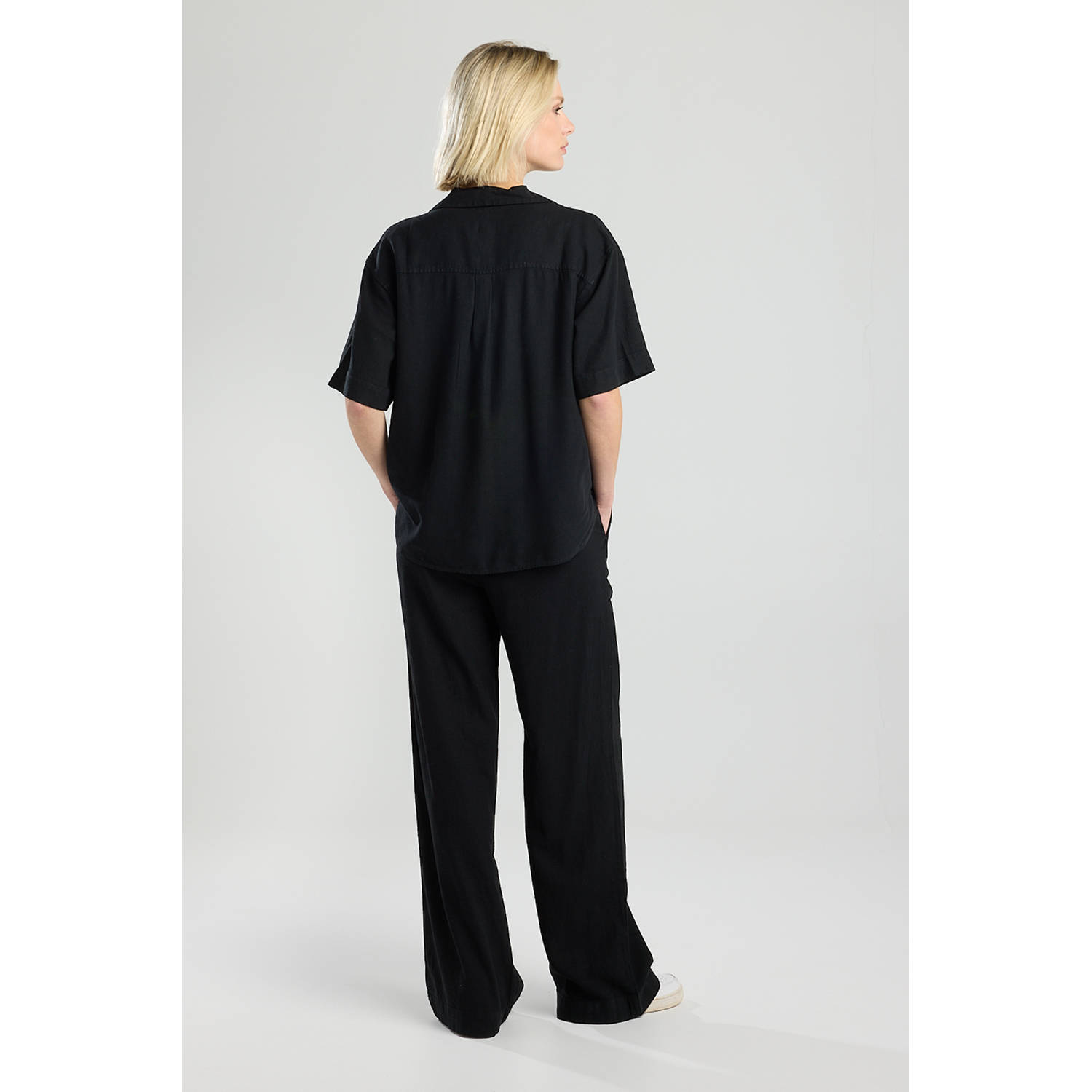 America Today linnen straight regular waist casual broek zwart