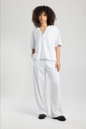 linnen straight regular waist casual broek wit