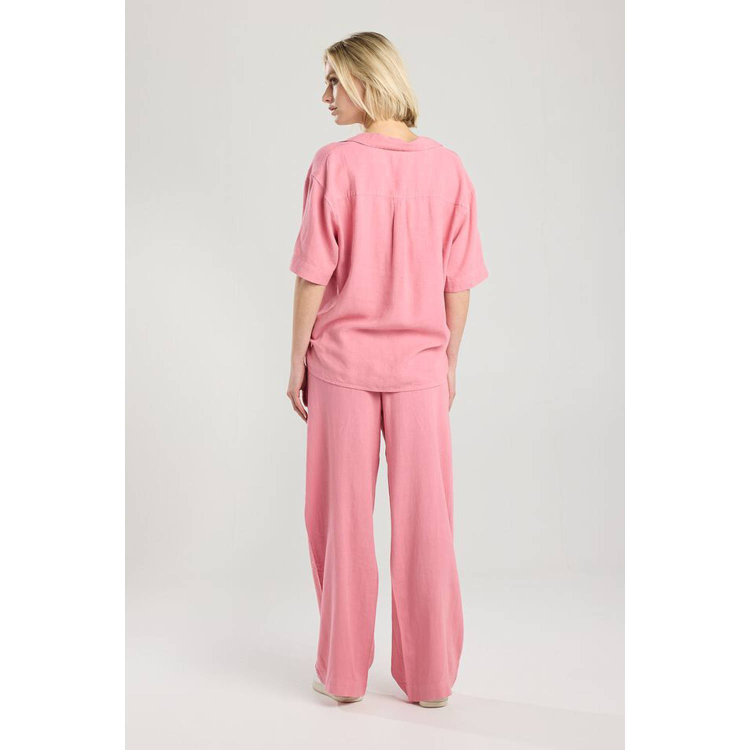 America Today linnen straight regular waist casual broek roze