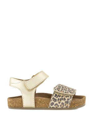 leren sandalen goud/panter