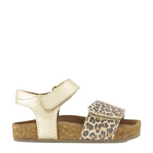 leren sandalen goud/panter