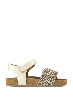 leren sandalen goud/panter
