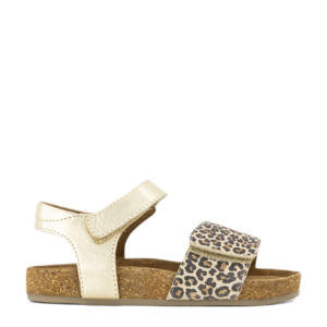 leren sandalen goud/panter