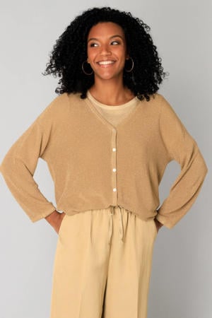 gebreid vest camel met lurex