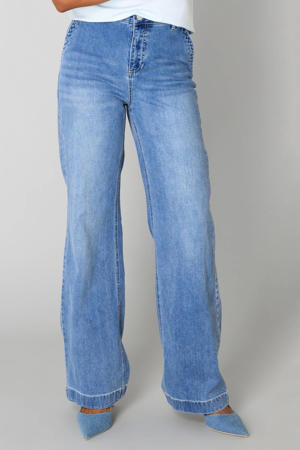 high waist wide leg jeans dark blue denim