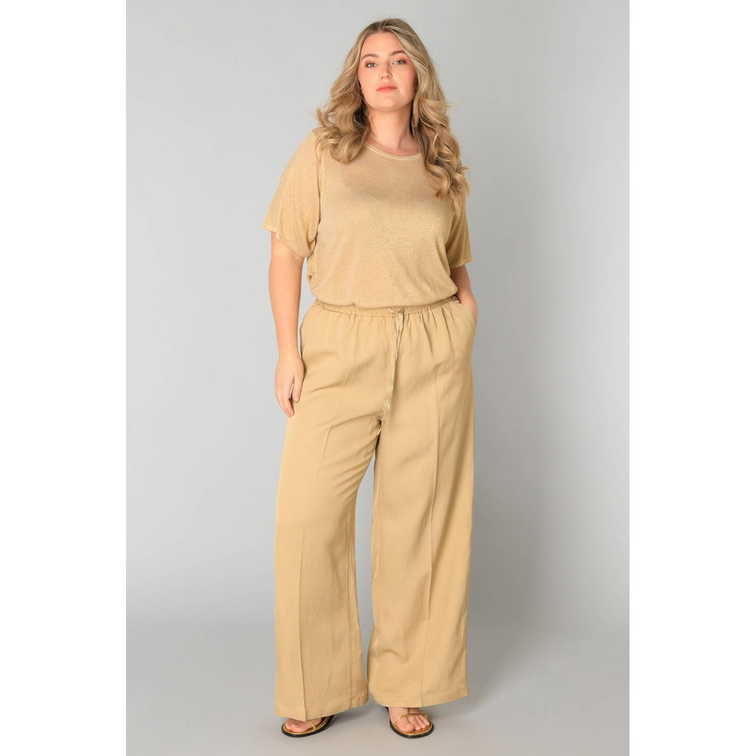 Yesta regular waist palazzo broek taupe