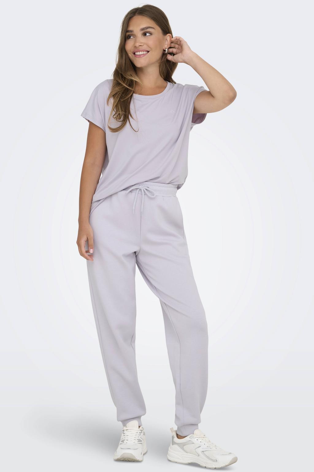 Violetkleurige dames ONLY PLAY sportshirt van polyester met effen, korte mouwen en ronde hals
