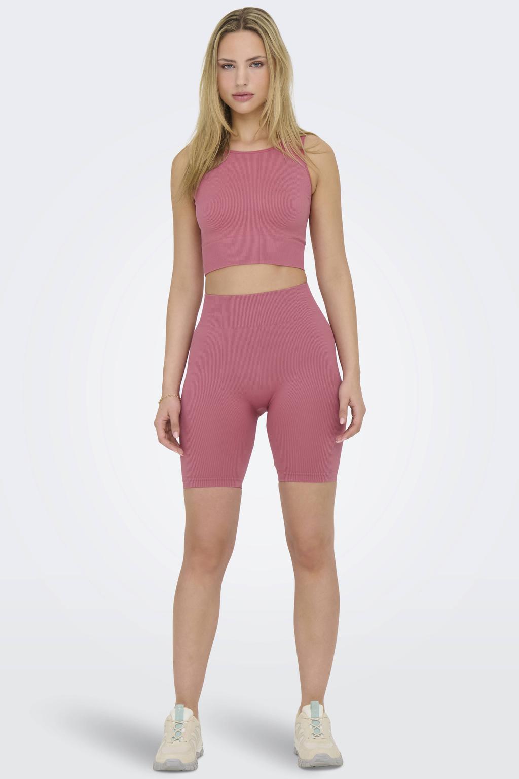 Roze dames ONLY PLAY sportshort van nylon met slim fit, regular waist en effen