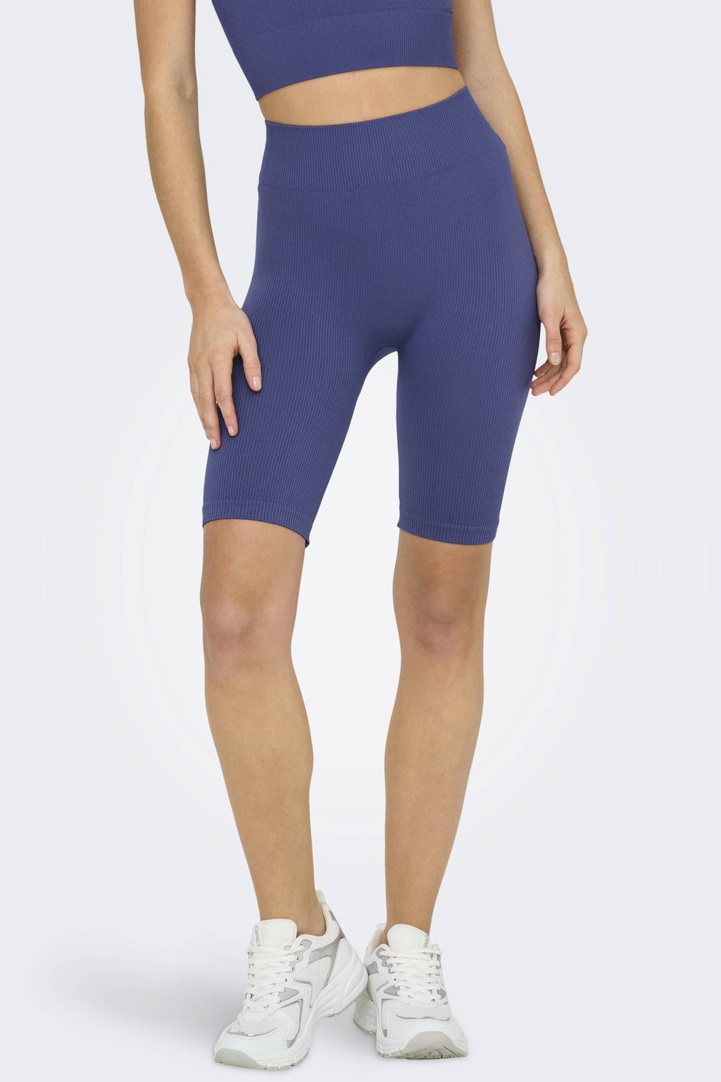 Blauwe dames ONLY PLAY sportshort van nylon met slim fit, regular waist en effen