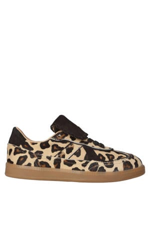 Ira-97 leren sneakers met ponyhair panterprint beige/zwart